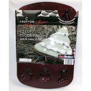 Crofton Chef’s Collection 12 Cup Christmas Cookie Pan Diamond Sparkle Finish New